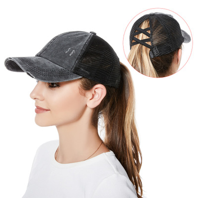 Q1382 Ponytail Cap Cross Messy Buns Pony Caps Baseball Dad Trucker Mesh Hat Sports Caps