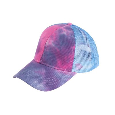 Q1381 Ponycap Messy High Bun Ponytail Cap Adjustable Tie Dye Mesh Baseball Hat Sports Caps